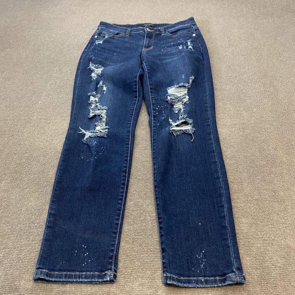 Judy Blue Jeans Womens 7/28 Blue Distressed Boyfriend‎ Fit Mid Rise Denim Pants